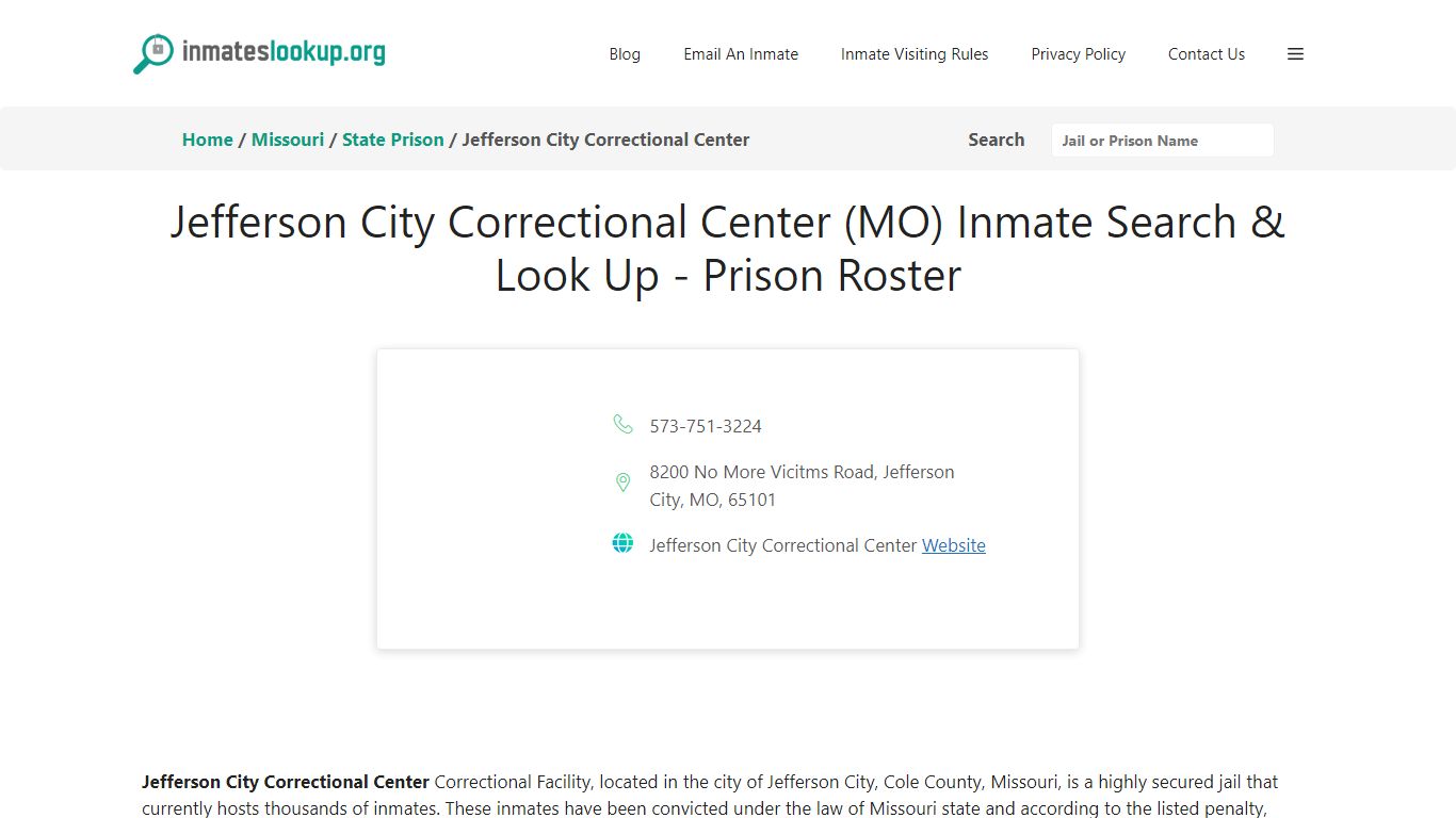 Jefferson City Correctional Center (MO) Inmate Search & Look Up ...